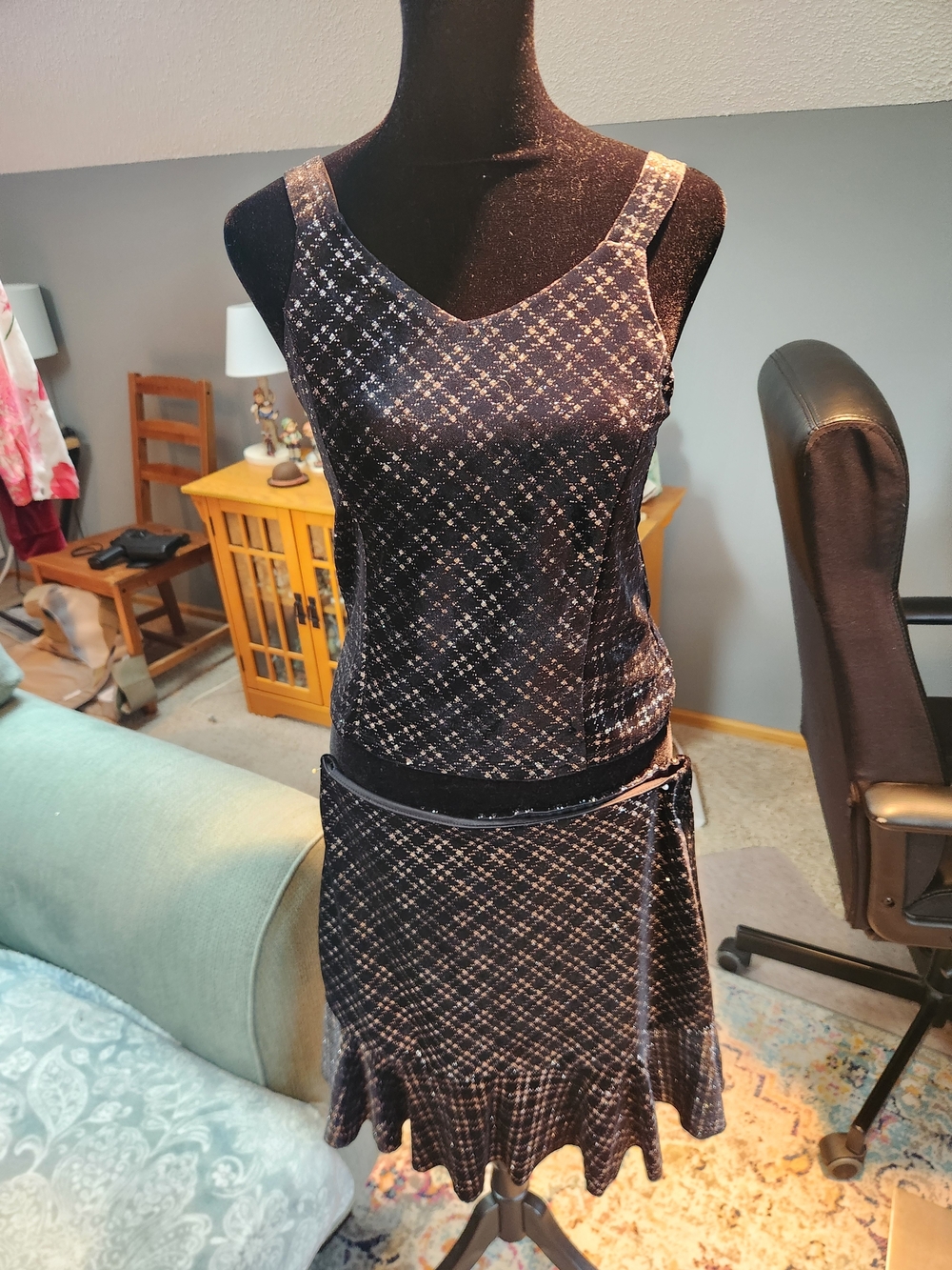 Zunie Black Tweed Tank & Skirt Set w Spsrkly Plaid Holiday Dress! Nwt New Sz 14